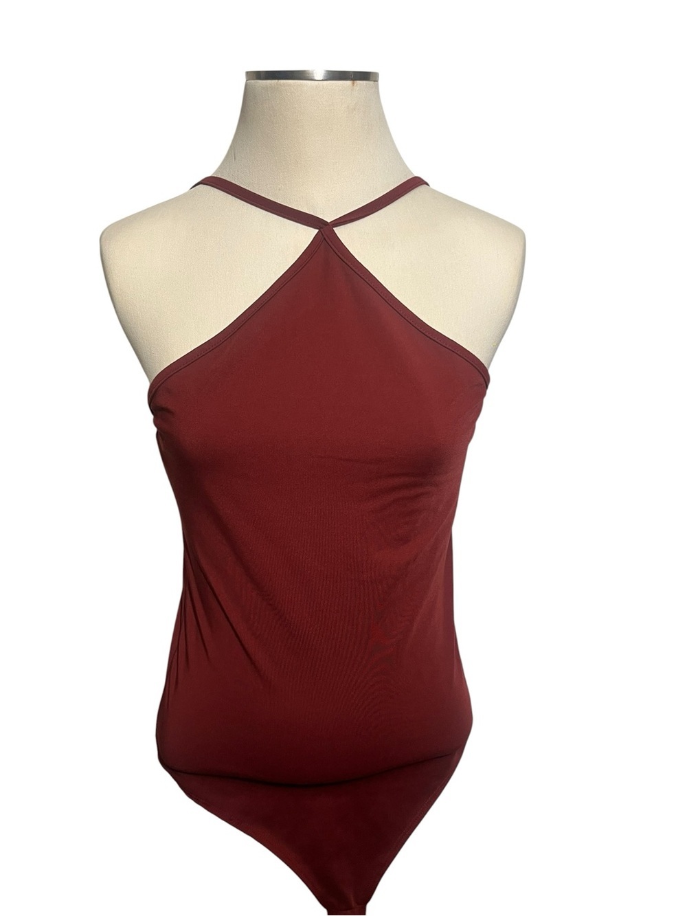 gaze Cross-Strap Halter Bodysuit - Burgundy